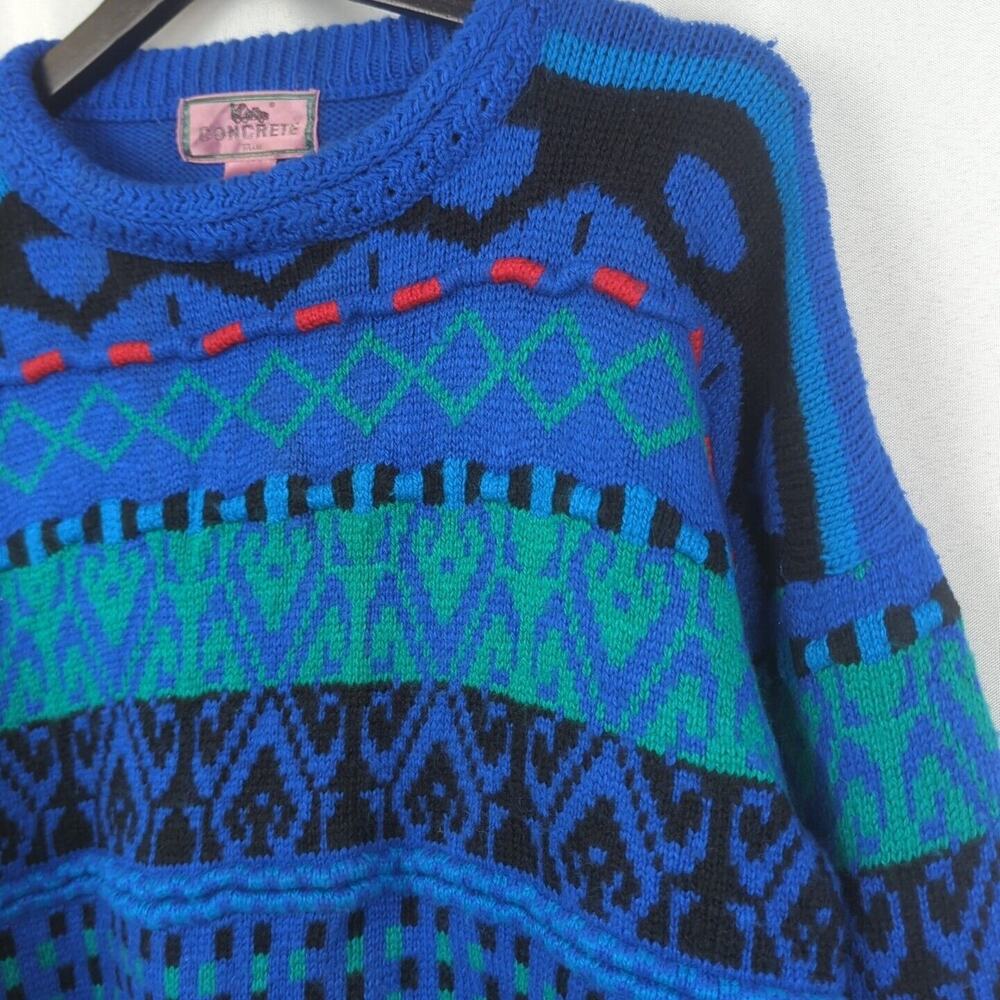 Concrete Mix Sweater Mens Size L Vintage Crew Neck Knit Pullover Blue Green Red - Picture 5 of 14